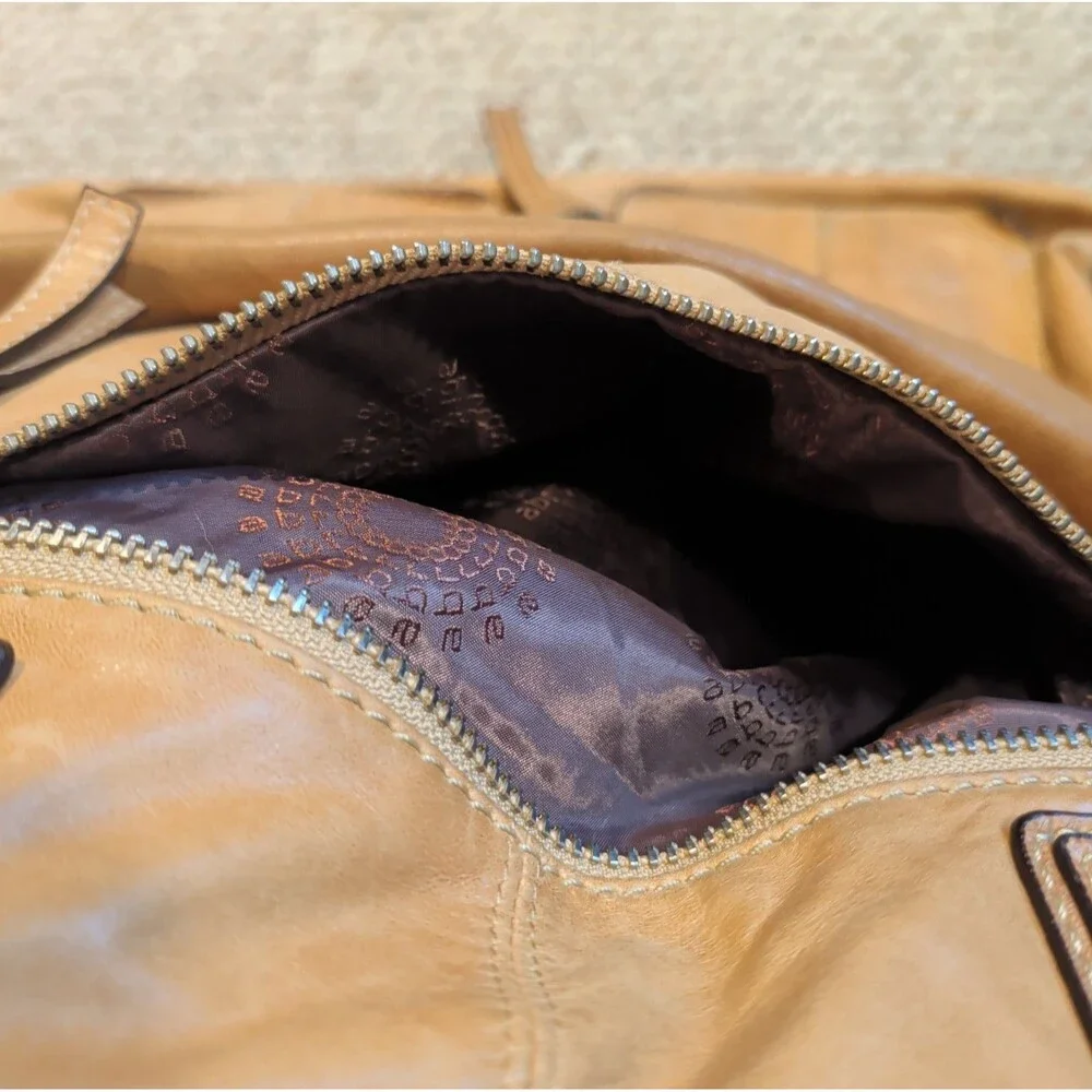 Abro Genuine Leather Hobo Purse Handbag Brown Tan Pockets Soft